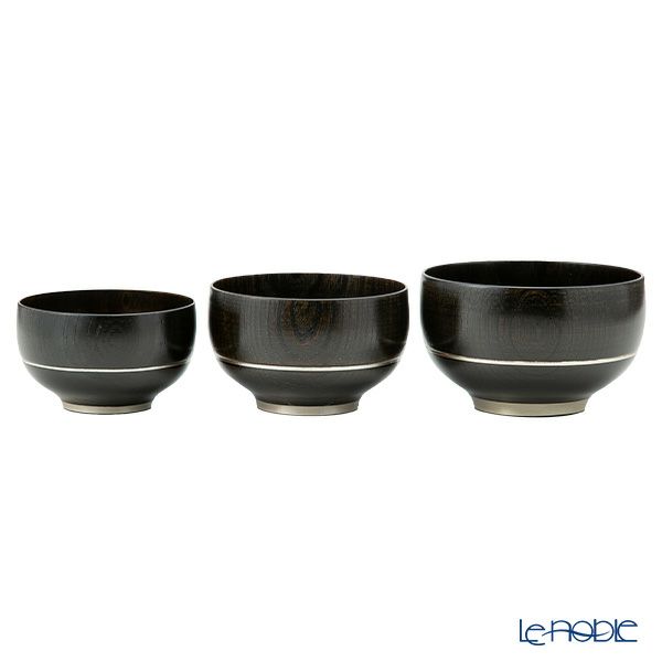 井助 漆器 重なり椀／ボウル 入れ子 3点セット 黒擦り 木製（けやき）／漆塗り NC-FB12-18