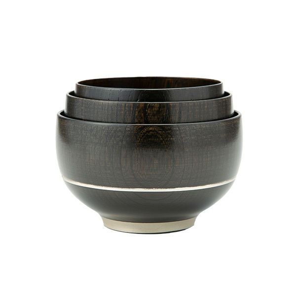 井助 漆器 重なり椀／ボウル 入れ子 3点セット 黒擦り 木製（けやき）／漆塗り NC-FB12-18