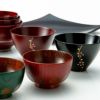 井助 漆器 夫婦汁椀 梅 黒・古代朱 木紛加工品／漆塗り G8-05702