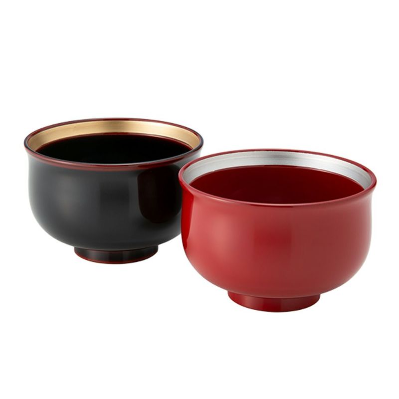 井助 夫婦椀 金・銀帯 羽反 2客セット 朱・溜 木粉と樹脂の成型品 漆