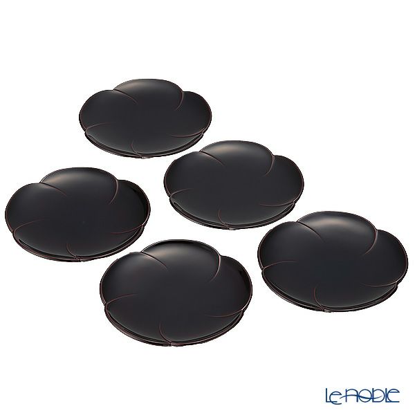 井助 漆器 銘々皿 福梅 溜塗 14.5cm 5枚セット 木紛加工品／漆塗り NC-150