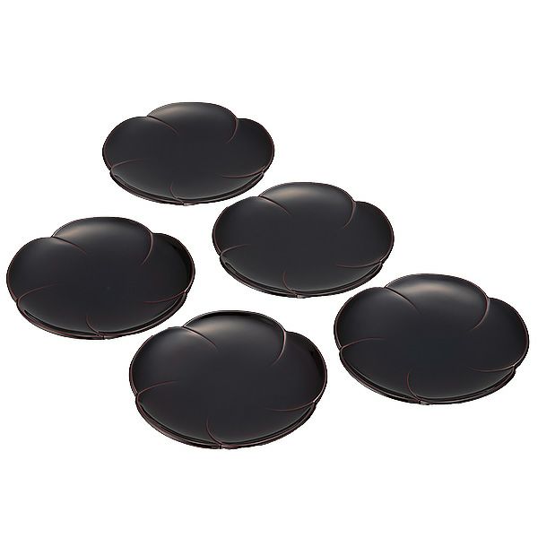 井助 漆器 銘々皿 福梅 溜塗 14.5cm 5枚セット 木紛加工品／漆塗り NC-150