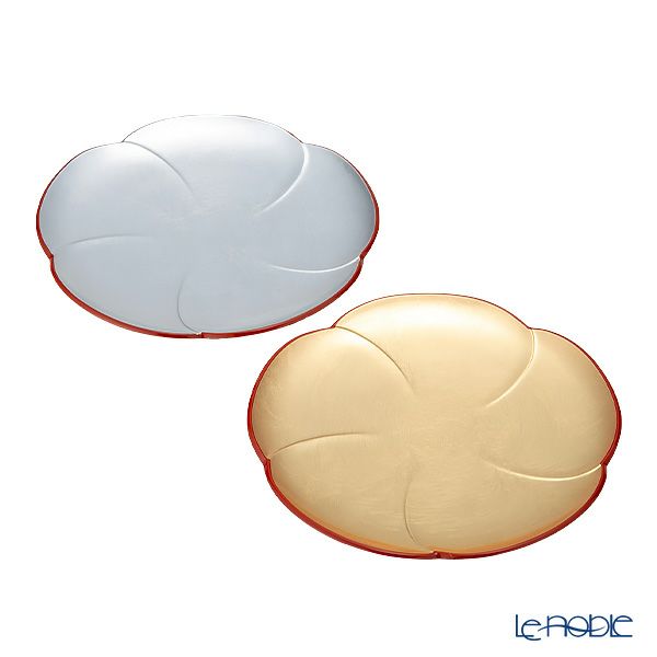 井助 漆器 中皿 福梅 18cm 金箔・銀箔 ペア 木紛加工品／ウレタン塗り NC-430／556