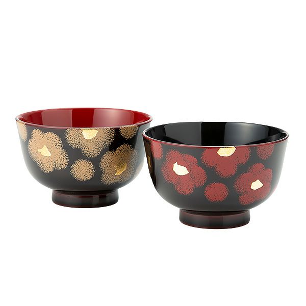 井助 漆器 夫婦椀 ペア 2客セット 紅白華 木製／漆塗り 11×7cm MA-723