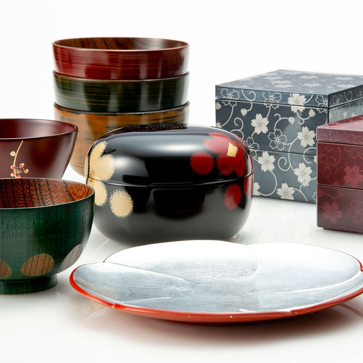 井助 漆器 ボンボニエール／キャンディボックス 紅白華 木紛加工品／漆塗り 12×7cm MA-726