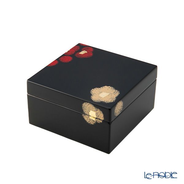 井助 紅白華 角小箱 木粉と樹脂の成型品 漆塗り 小物入／ジュエリーケース 9.2×H5.3cm MA-885