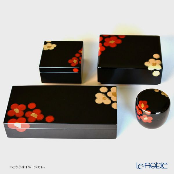 井助 紅白華 角小箱 木粉と樹脂の成型品 漆塗り 小物入／ジュエリーケース 9.2×H5.3cm MA-885