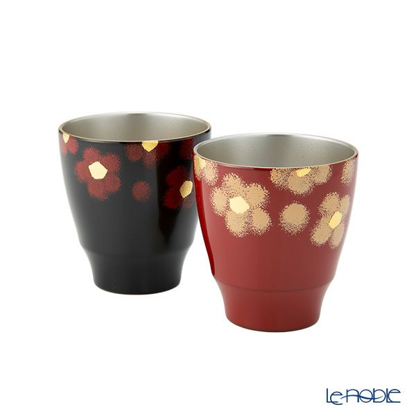 井助 紅白華 ぐい呑み ペア 木粉と樹脂の成型品 漆塗り 7×4cm G11-12901