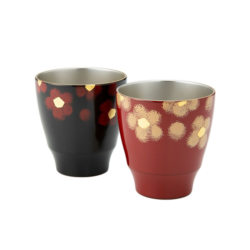 井助 紅白華 ぐい呑み ペア 木粉と樹脂の成型品 漆塗り 7×4cm G11-12901