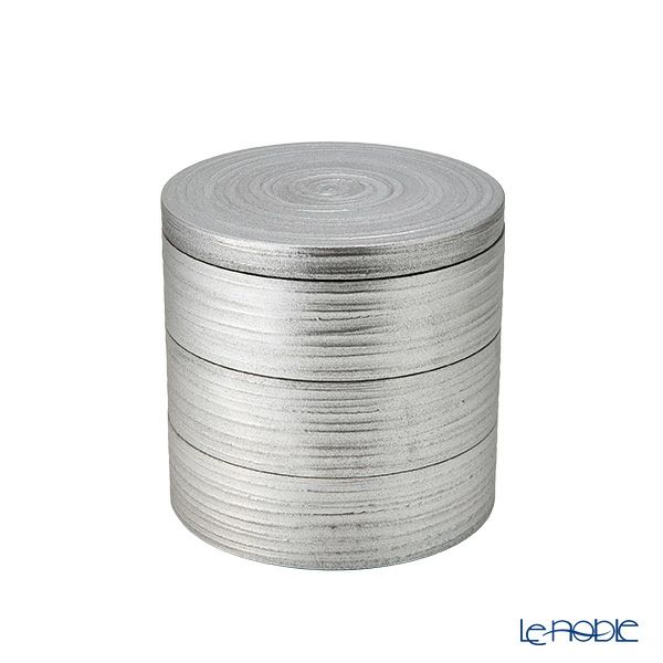 井助 丸三段重 銀さび 漆塗り 木製（栓の木）18.3×H17.5cm NC-850