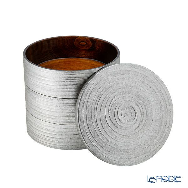 井助 丸三段重 銀さび 漆塗り 木製（栓の木）18.3×H17.5cm NC-850