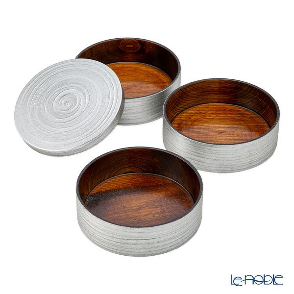 井助 丸三段重 銀さび 漆塗り 木製（栓の木）18.3×H17.5cm NC-850