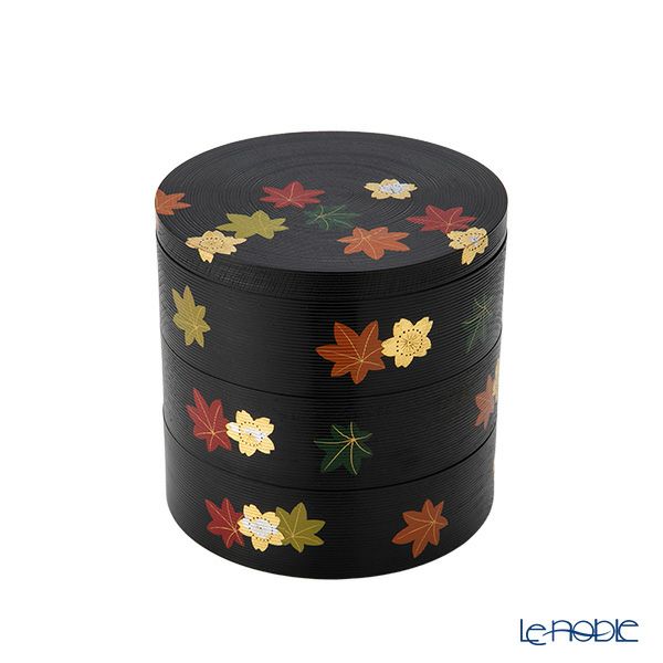 井助 丸三段重箱 千筋 春秋 漆塗り 木製（栓の木）18×H18cm NC-549