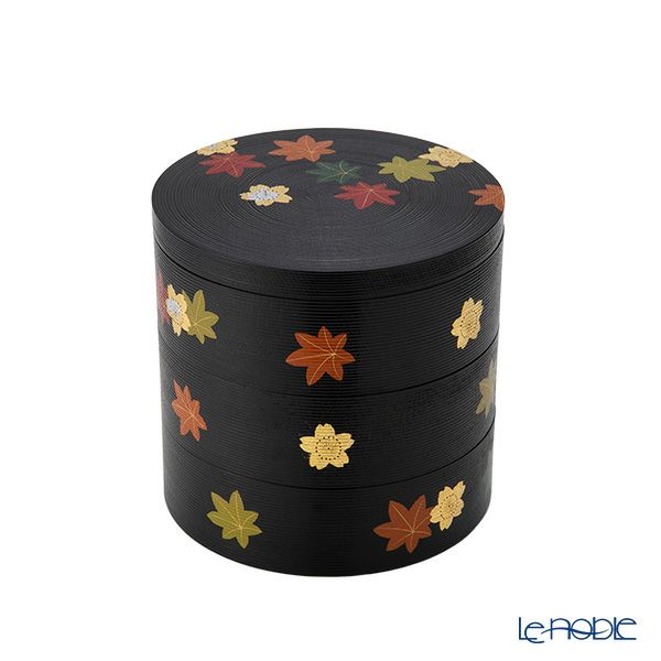 井助 丸三段重箱 千筋 春秋 漆塗り 木製（栓の木）18×H18cm NC-549