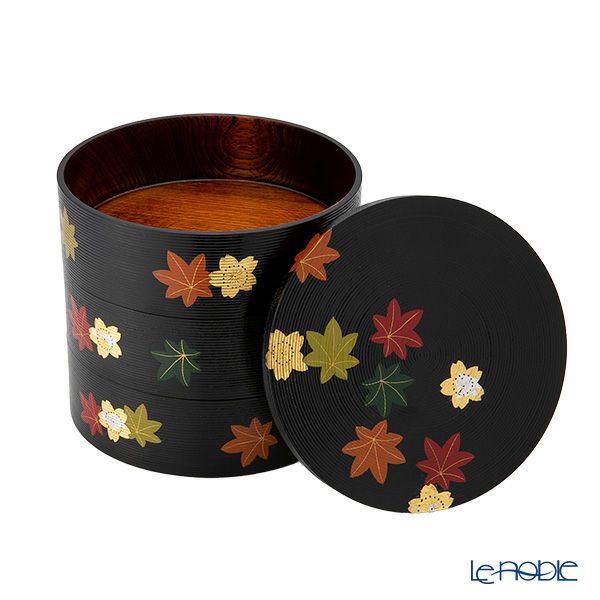 井助 丸三段重箱 千筋 春秋 漆塗り 木製（栓の木）18×H18cm NC-549