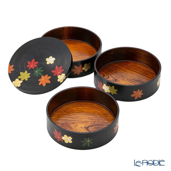 井助 丸三段重箱 千筋 春秋 漆塗り 木製（栓の木）18×H18cm NC-549