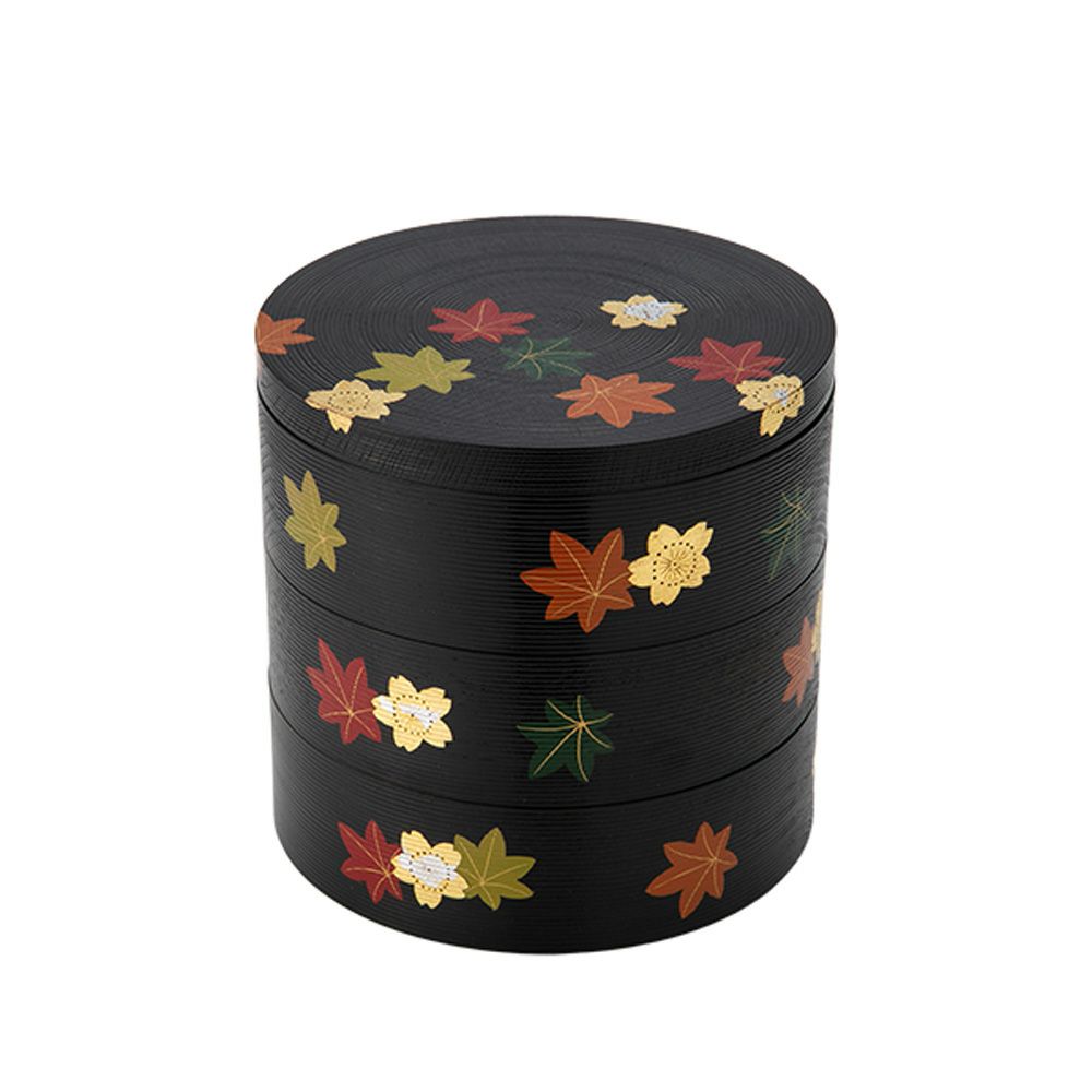 井助 丸三段重箱 千筋 春秋 漆塗り 木製（栓の木）18×H18cm NC-549