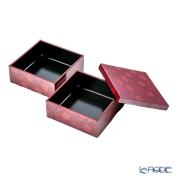 井助 漆器 二段重 桜唐草 朱（パール） 木紛加工品／ウレタン塗り 10.5×H9cm NC-675