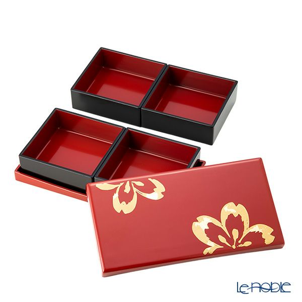 井助 うたげ花見重箱 さくら 松花堂弁当箱 朱 木粉と樹脂の成型品 ウレタン塗り 縦11×横21×高さ8cm NC-590