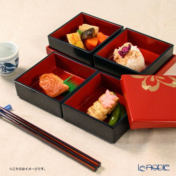 井助 うたげ花見重箱 さくら 松花堂弁当箱 朱 木粉と樹脂の成型品 ウレタン塗り 縦11×横21×高さ8cm NC-590