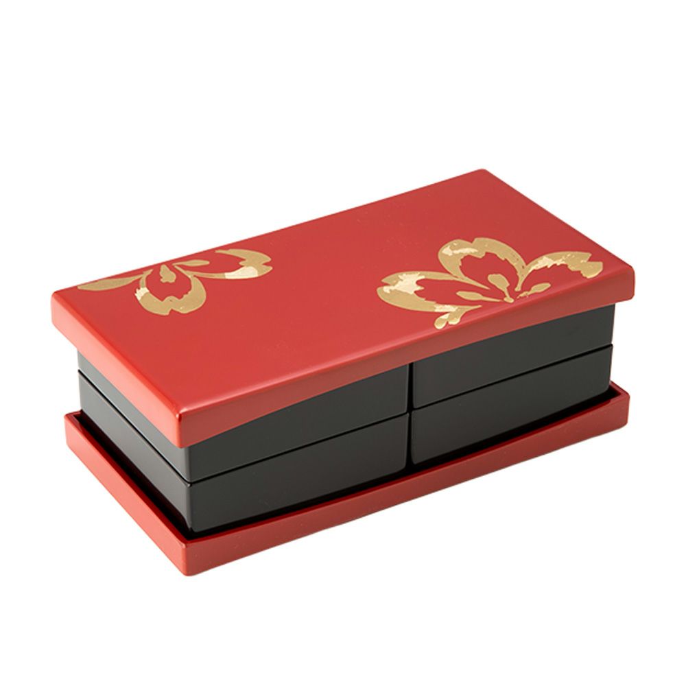 井助 うたげ花見重箱 さくら 松花堂弁当箱 朱 木粉と樹脂の成型品 ウレタン塗り 縦11×横21×高さ8cm NC-590
