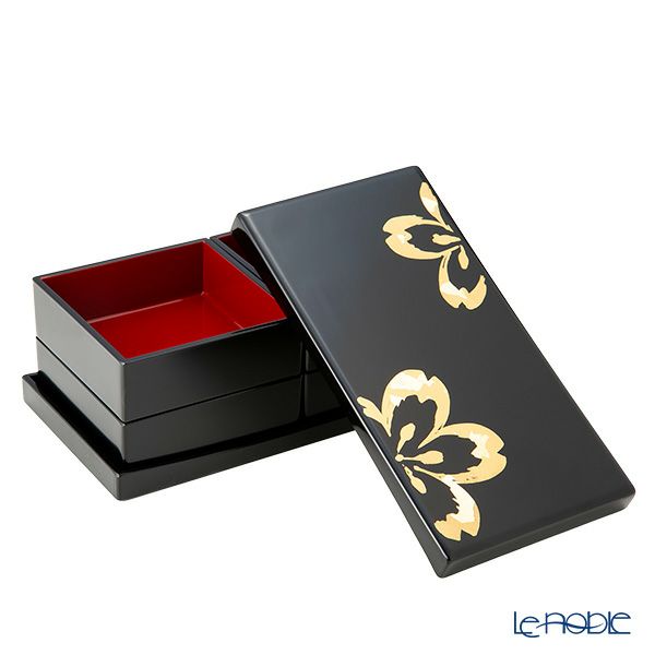 井助 うたげ花見重箱 さくら 松花堂弁当箱 黒 木粉と樹脂の成型品 ウレタン塗り 縦11×横21×高さ8cm NC-590