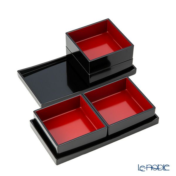 井助 うたげ花見重箱 さくら 松花堂弁当箱 黒 木粉と樹脂の成型品 ウレタン塗り 縦11×横21×高さ8cm NC-590