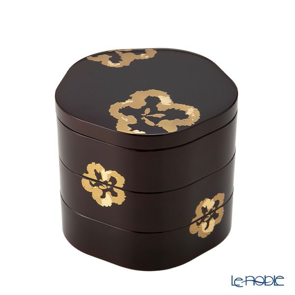 井助 梅型三段重箱 溜内朱 木粉と樹脂の成型品 ウレタン塗り 16×16×H15cm NC-122