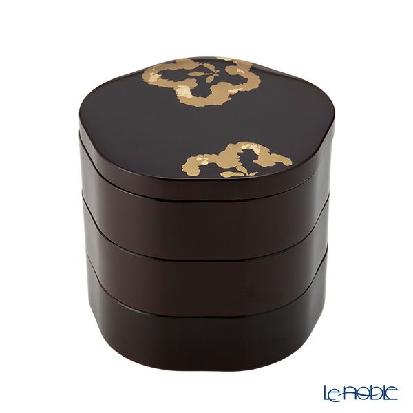 井助 梅型三段重箱 溜内朱 木粉と樹脂の成型品 ウレタン塗り 16×16×H15cm NC-122
