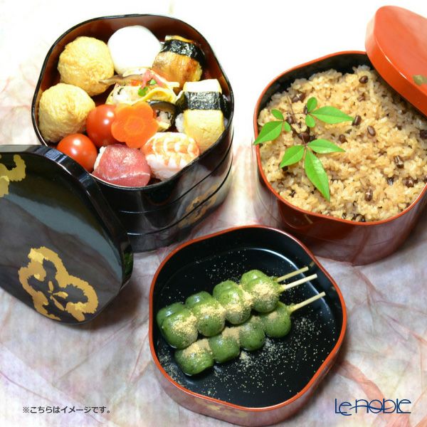 井助 梅型三段重箱 溜内朱 木粉と樹脂の成型品 ウレタン塗り 16×16×H15cm NC-122