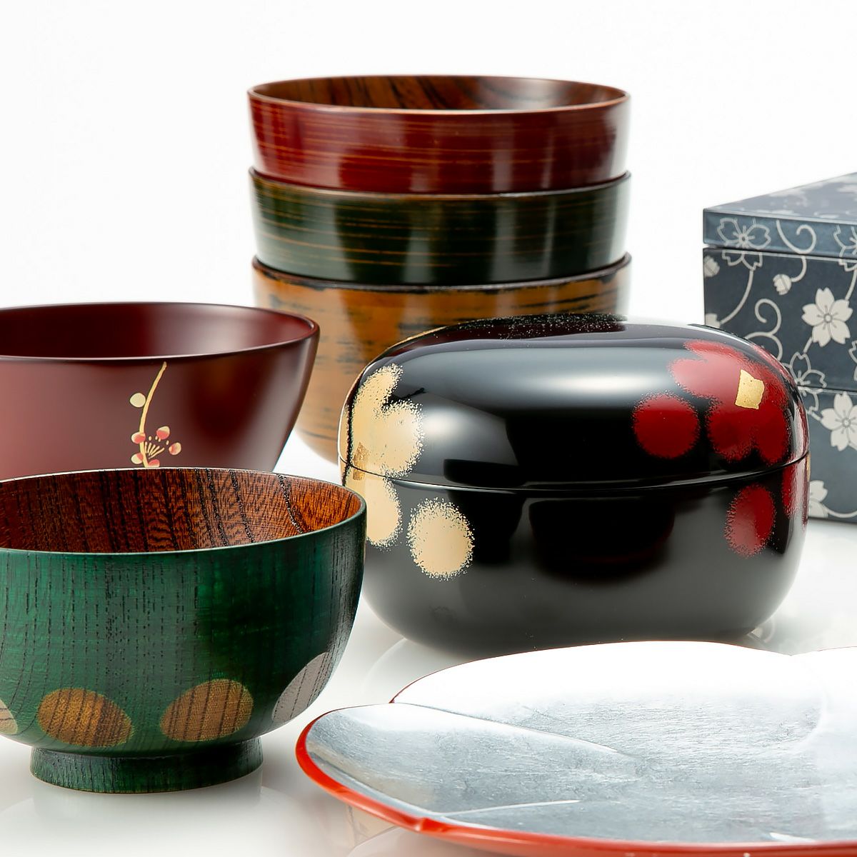 井助 漆器 汁椀 彩八雲 緑 木製（けやき）／漆塗り 11×H7cm NC-FB11-8