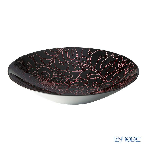 井助 漆器 ボウル 牡丹彫 大鉢 黒／朱 木紛加工品／漆塗り 24×H5cm MA-724