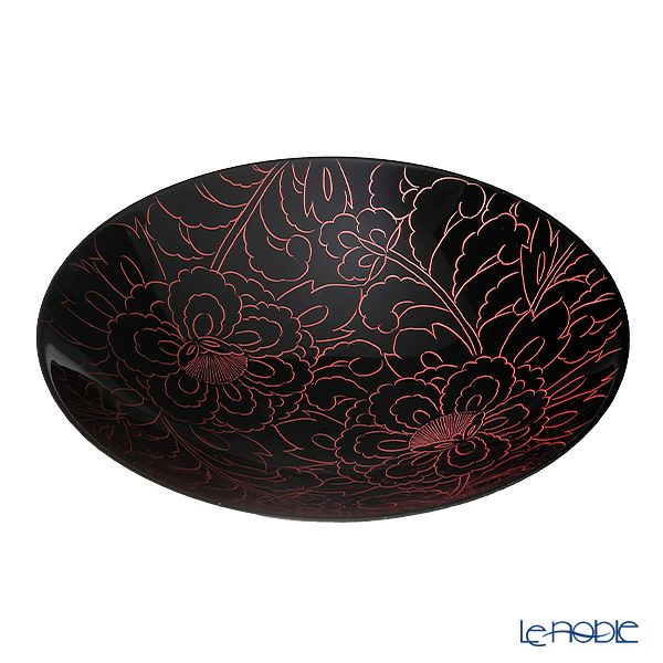 井助 漆器 ボウル 牡丹彫 大鉢 黒／朱 木紛加工品／漆塗り 24×H5cm MA-724