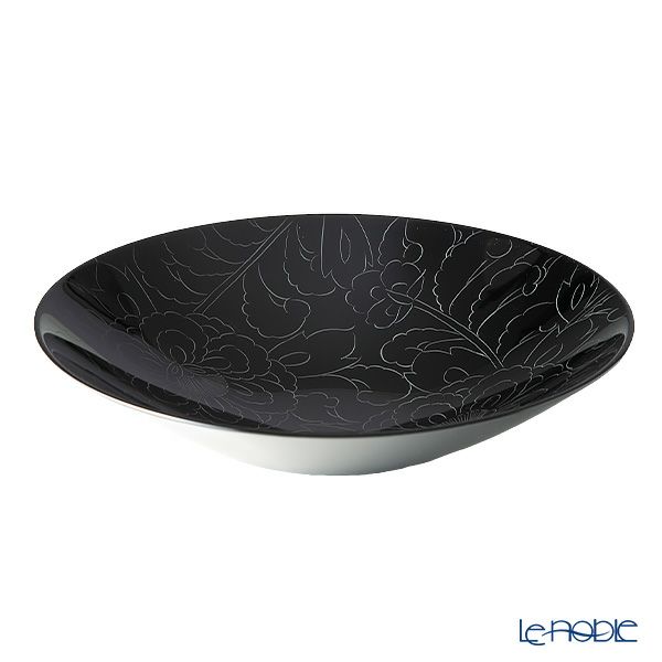 井助 漆器 ボウル 牡丹彫 大鉢 黒／白 木紛加工品／漆塗り 24×H5cm MA-668