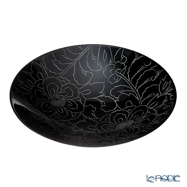 井助 漆器 ボウル 牡丹彫 大鉢 黒／白 木紛加工品／漆塗り 24×H5cm MA-668