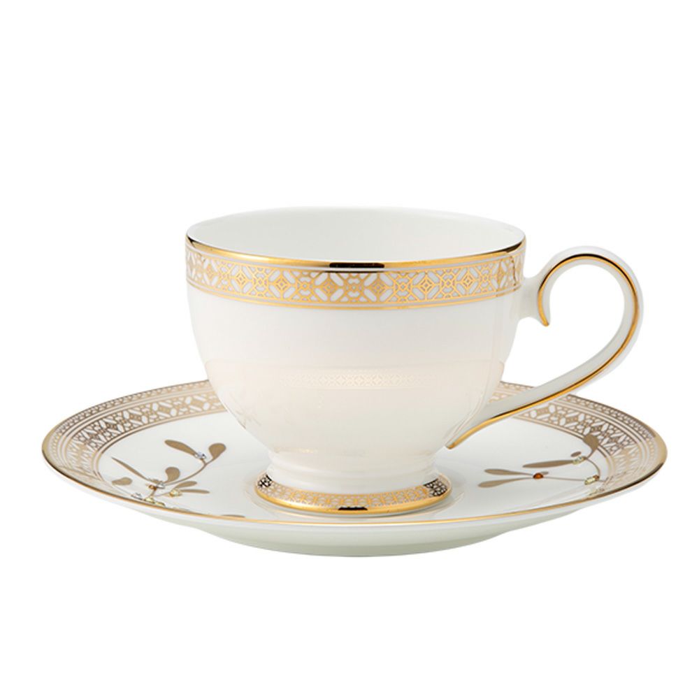 プラウナ ジュエリー スワロフスキーエレメント ゴールデンリーブス ティーカップ＆ソーサー 200ml