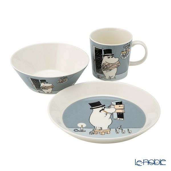アラビア（ARABIA） ムーミン クラシック 3ピースセット ムーミンパパ グレー プレート＆ボウル＆マグカップ