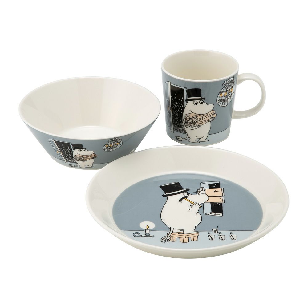 アラビア（ARABIA） ムーミン クラシック 3ピースセット ムーミンパパ グレー プレート＆ボウル＆マグカップ