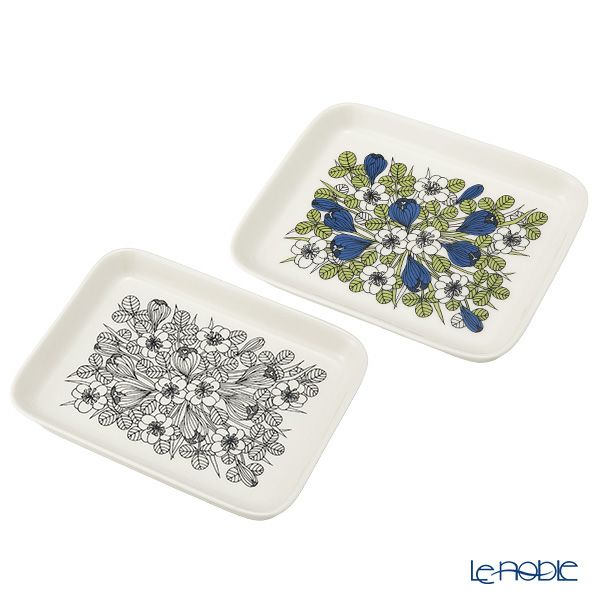 アラビア（ARABIA）クロッカス プレート 15×19cm ペア ブラック ＆ グリーン