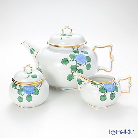 アウガルテン（AUGARTEN） ハイドランジア（アジサイ）（6703） ティーポット・シュガー・クリーマー 3点セット（114ヴェルヴェデーレシェイプ）