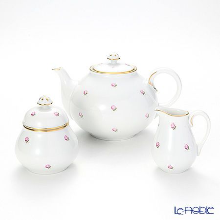 アウガルテン（AUGARTEN） スキャタードローズ（5009） ティーポット・シュガー・クリーマー 3点セット（001シューベルトシェイプ）