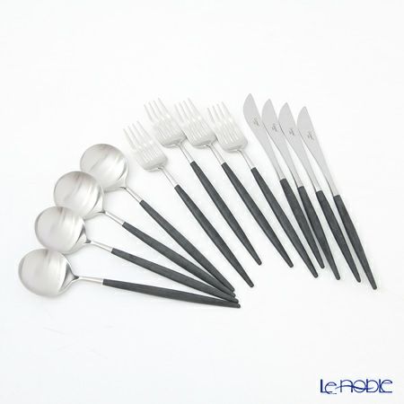 クチポール ゴア GOA ブラック／シルバー 4人用カトラリー テーブル12本セット マット仕上げ