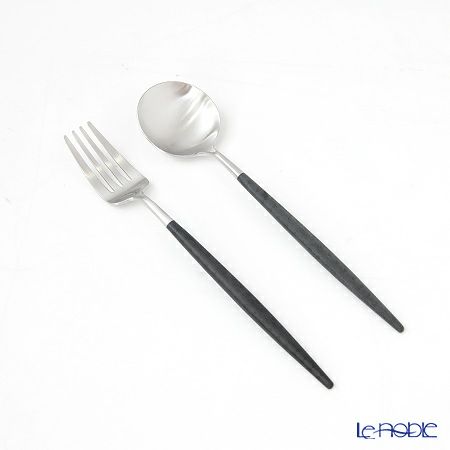 クチポール ゴア GOA ブラック／シルバー テーブルスプーン＆フォークセット マット仕上げ