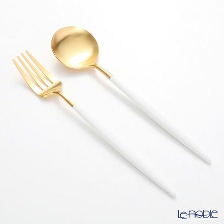 クチポール ゴア GOA ホワイト／ゴールド テーブルスプーン＆フォークセット マット仕上げ