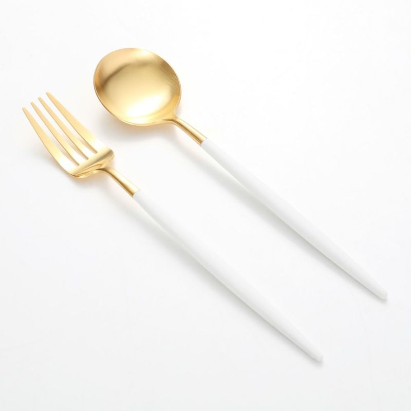 クチポール ゴア GOA ホワイト／ゴールド テーブルスプーン＆フォークセット マット仕上げ