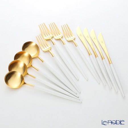 クチポール ゴア GOA ホワイト／ゴールド 4人用カトラリー テーブル12本セット マット仕上げ
