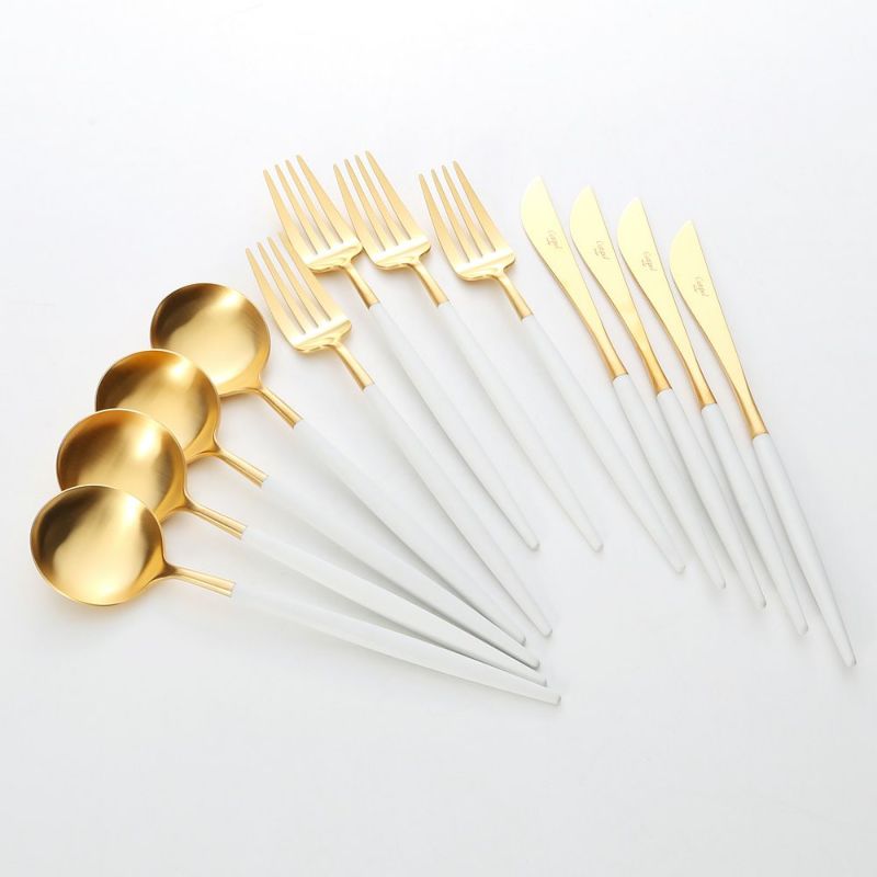 クチポール ゴア GOA ホワイト／ゴールド 4人用カトラリー テーブル12本セット マット仕上げ