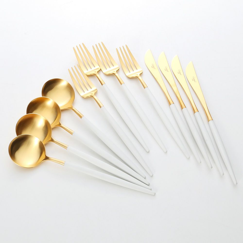 クチポール ゴア GOA ホワイト／ゴールド 4人用カトラリー テーブル12本セット マット仕上げ