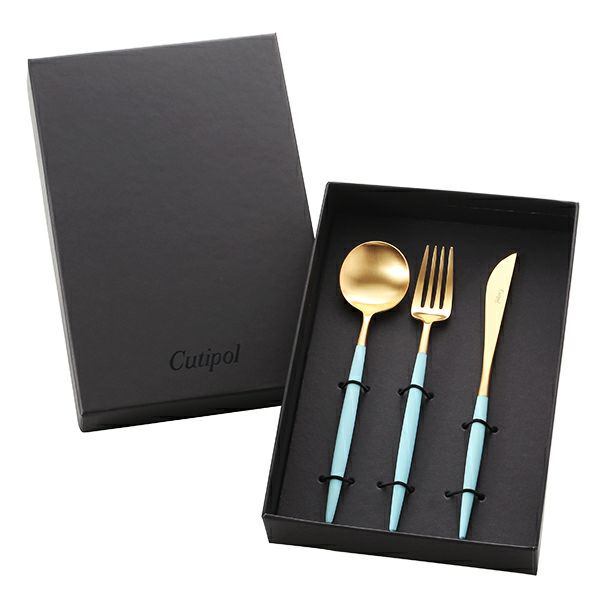 クチポール ゴア GOA ターコイズ／ゴールド テーブル3点セット マット仕上げ 【ブランドボックス付】