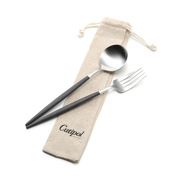 クチポール ゴア GOA ブラック／シルバー テーブルスプーン＆テーブルフォーク 2点セット マット仕上げ【ロゴ入リネン袋付】